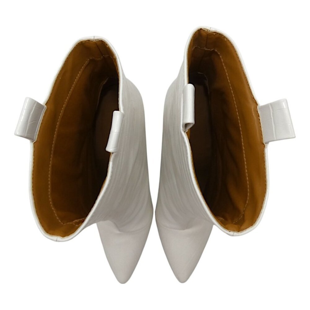 White Croc Embossed Ankle Boots Pointed Toe Block Heel Size 10 - Picture 7 of 10